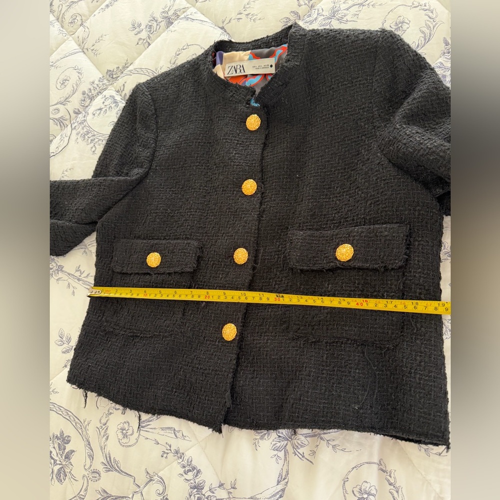 Zara Black Textured Blazer with Gold Accents - Picture 5 of 10